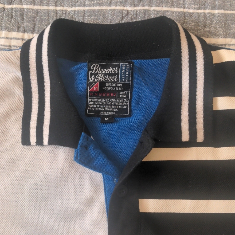 Bleecker & Mercer Black and White Striped Polo Shirt
